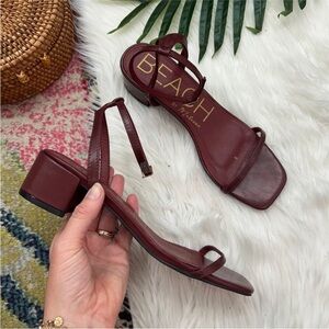 Beach by Matisse Red Faux Leather Square Toe Ankle Strap Heeled Belle Sandal 8